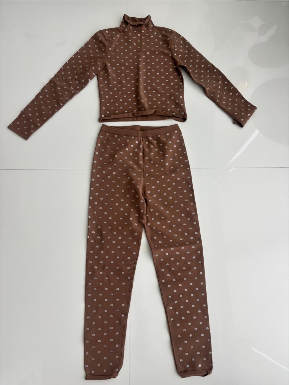Alexander Wang Rhinestone-Studded Two-Piece Set (Leggings S + Long-Sleeve Top M)